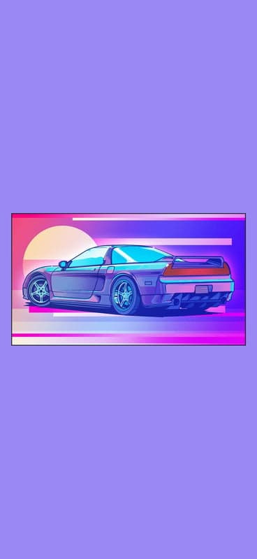 Retro Car Art with Neon Sunset and Purple Background
