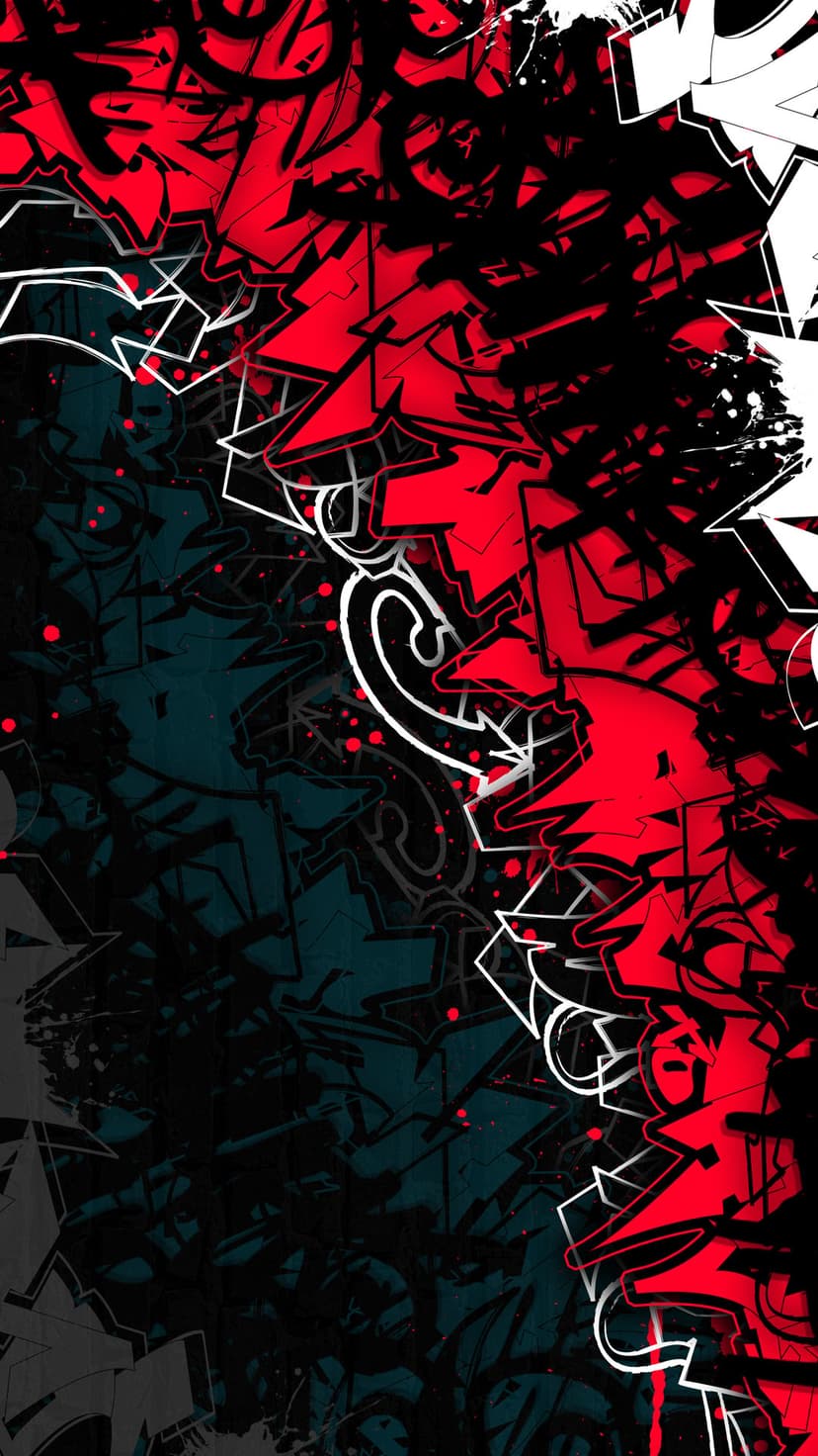 Red and black graffiti splatters with sharp white outlines create a high-contrast abstract urban texture.