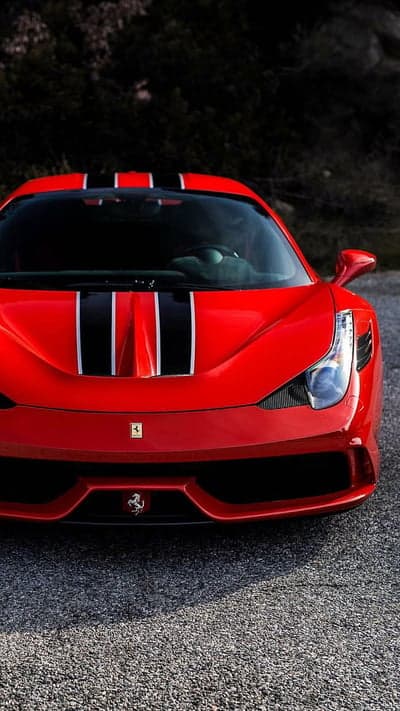 Red Ferrari Supercar Racing Stripes Vertical Wallpaper