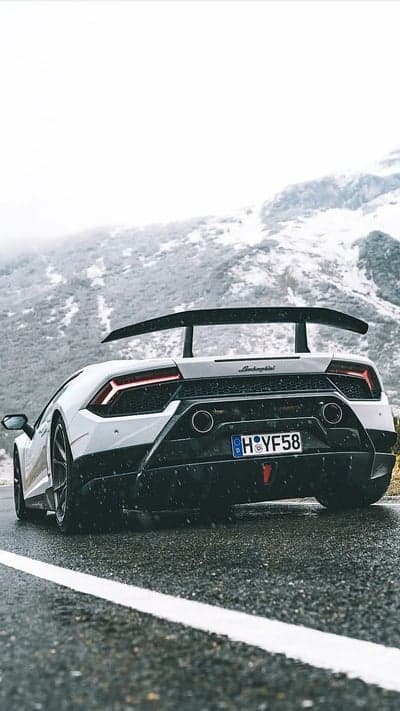 White Lamborghini Huracan Evo Spyder Snow Mountain Wallpaper