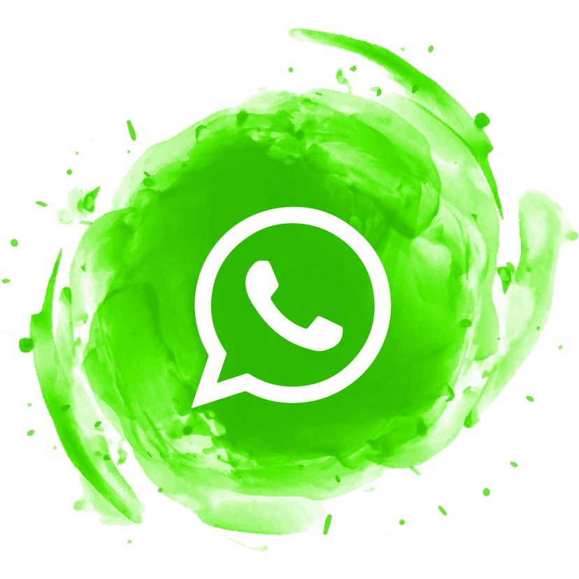 WhatsApp watercolor logo icon featuring green speech bubble symbol surrounded by multi-color paint splashes.