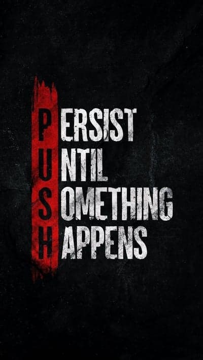 Motivational "PUSH" quote with "Persist Until Something Happens"