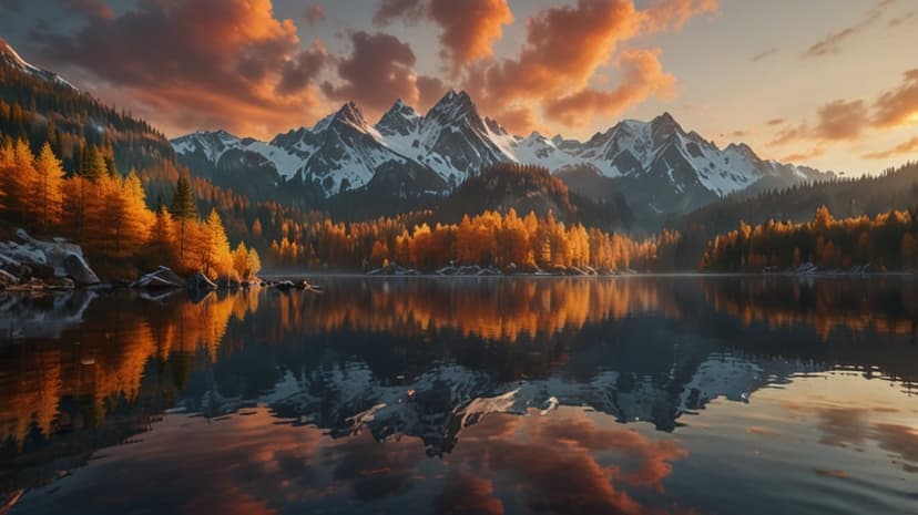 Sunset Mountain Lake Fall Foliage Tablet Background