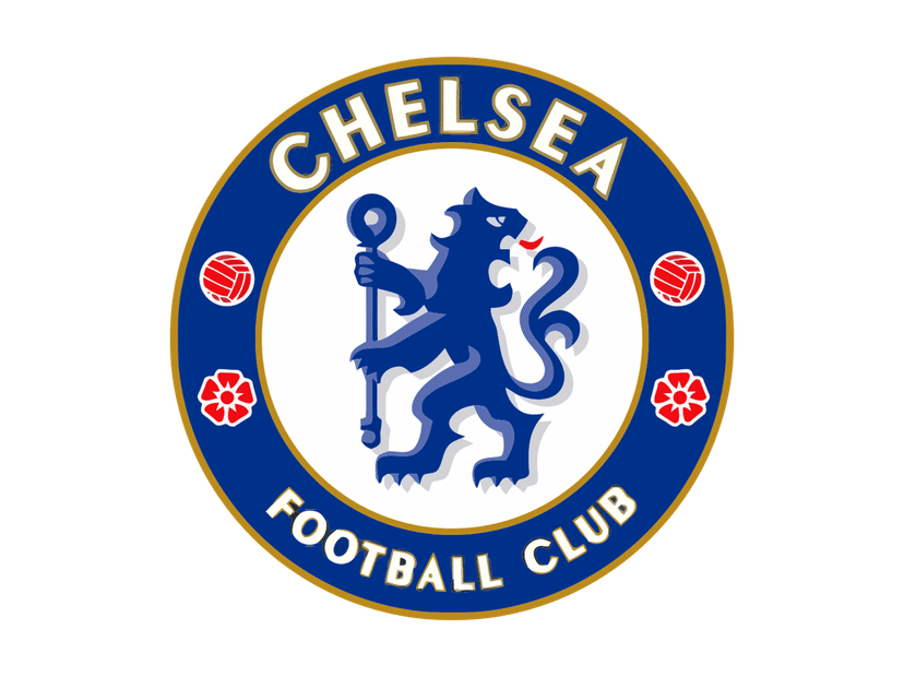 Chelsea Football Club logo featuring a blue lion rampant holding a staff inside a gold-bordered blue circle.