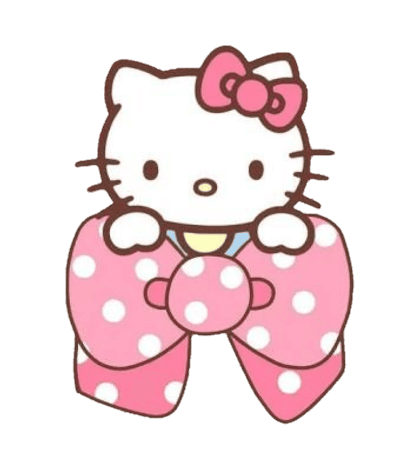 Hello Kitty character wearing a pink ribbon bow sits centered on a transparent background with crisp line edges.
