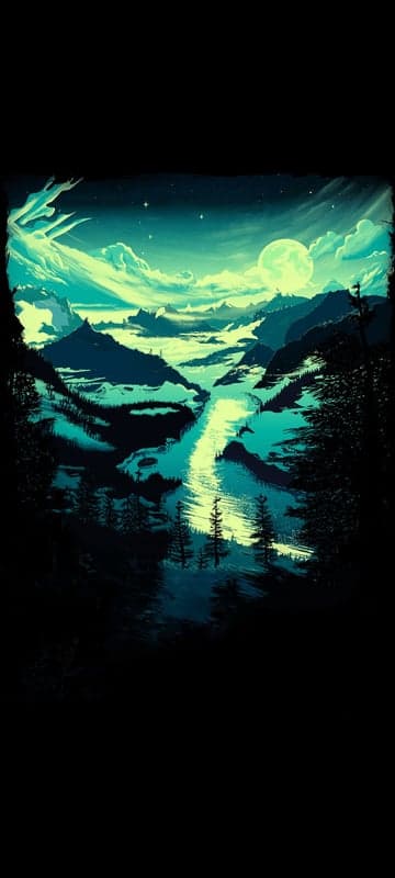 Ethereal Moonlit Mountain River Landscape