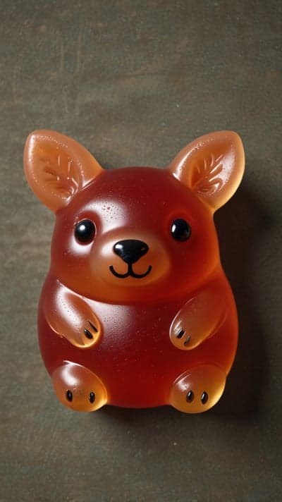 Cute gummy bear-shaped koala candy on dark background