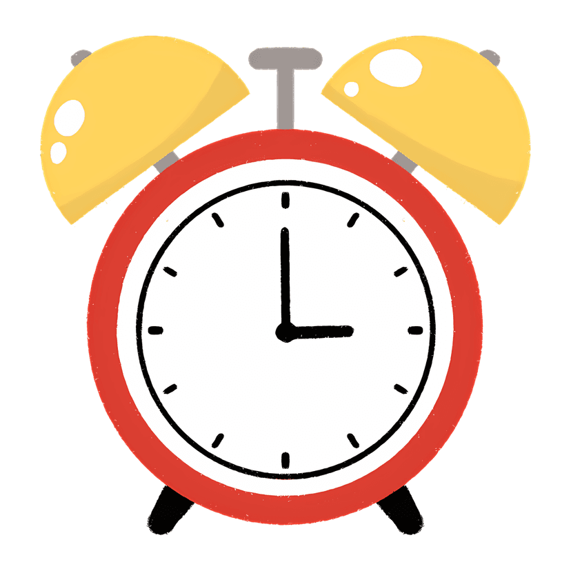 Red alarm clock with yellow bells shown from a front angle against a transparent background in 3D style.