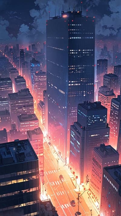 Neon Anime Cityscape At Dusk Mobile Phone Background