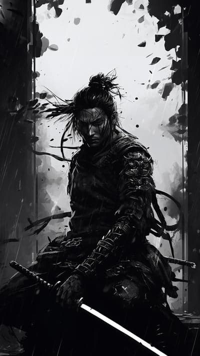 Dark Samurai Warrior Monochrome Katana Phone Wallpaper