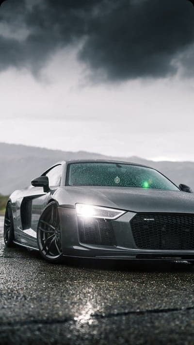 Dark Audi R8 Supercar Wet Asphalt Mobile Screen Backdrop