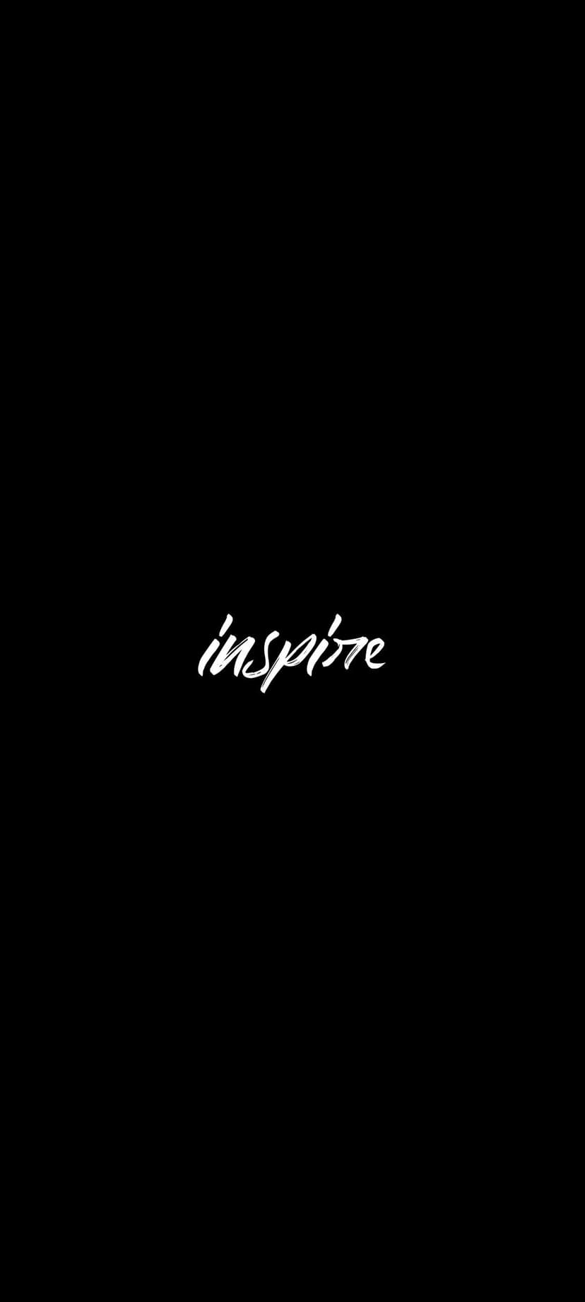 White cursive text spelling the word inspire centered on a plain solid black background for mobile devices.