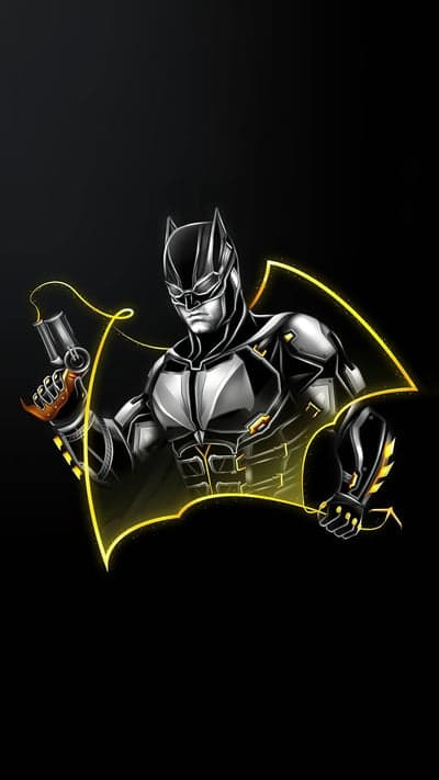 Futuristic Batman Artwork with Neon Yellow Bat Symbol