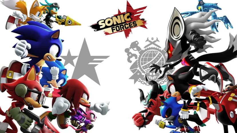 Sonic and the Resistance face Infinite and Eggman's villains on a white background with game logos.