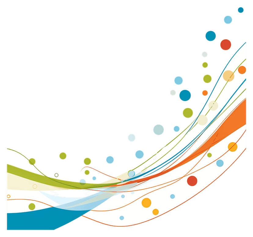 Abstract lines and dots illustration featuring colorful geometric patterns and gradients on a transparent background.