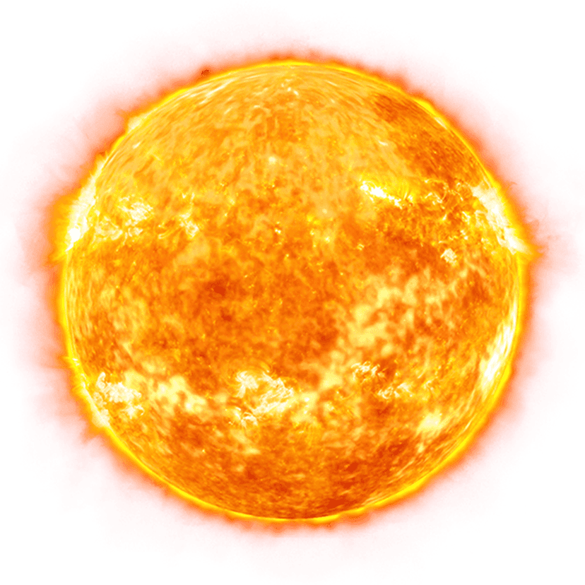 Glowing orange sun sphere illustration features radiant light rays and a soft luminous gradient background.