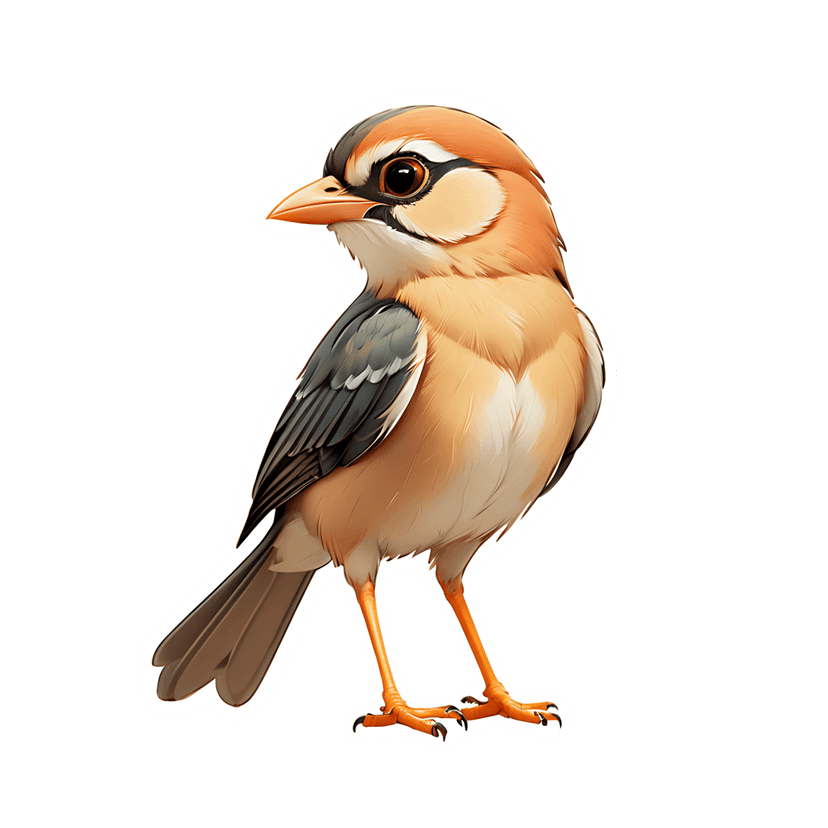 Orange bird sticker illustration in side profile featuring beige chest feathers, grey wings, and glossy black eyes.