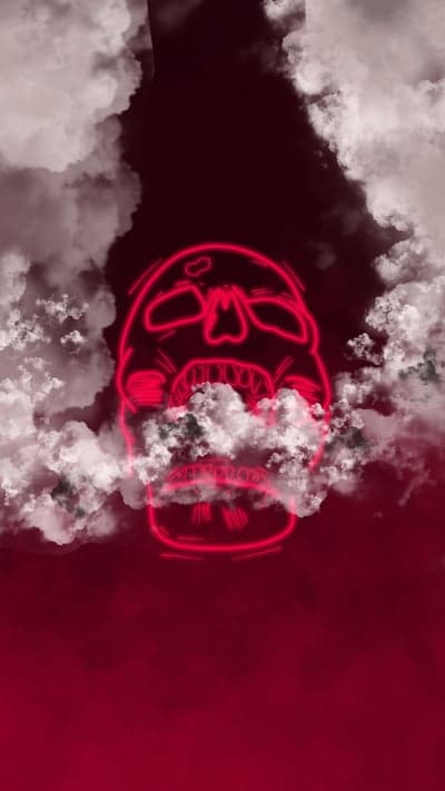 Eerie Red Neon Skull Rising From Clouds Phone Backdrop