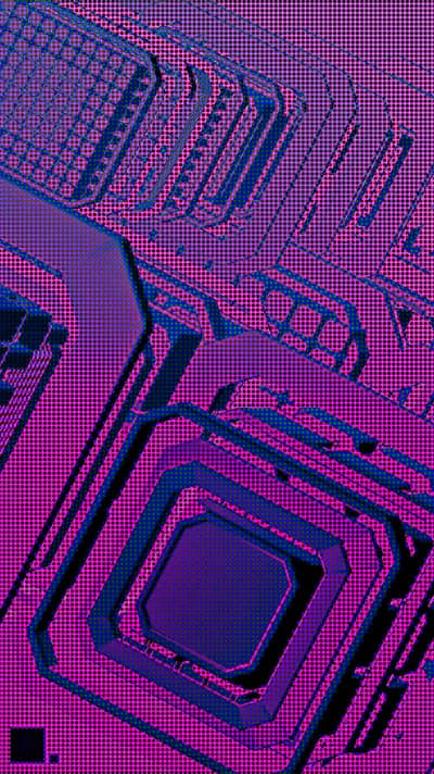 Abstract Geometric Duality: Pink and Blue Halftone Art