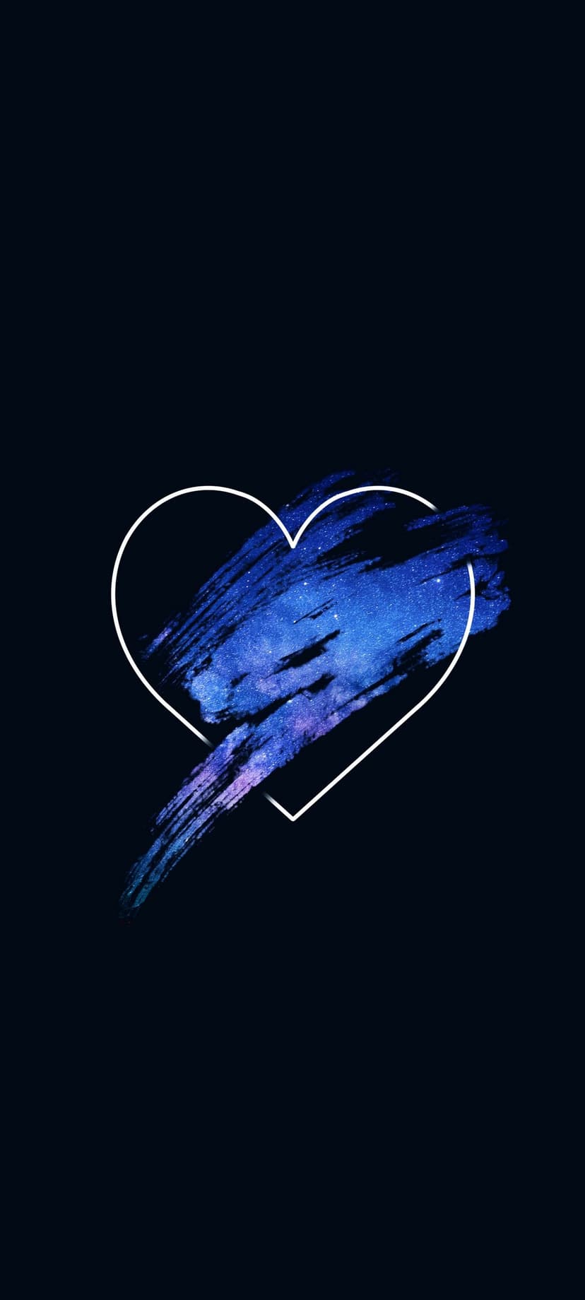 White heart silhouette filled with indigo and violet galaxy textures set against a pitch-black background.