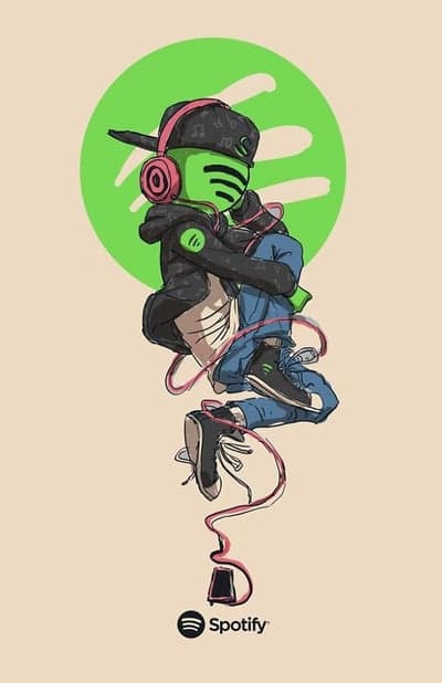 Spotify Robot Character Listening to Music with Headphones