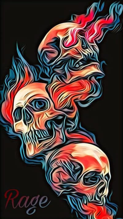 Burning Rage Skeleton Skulls Aesthetic Phone Wallpaper