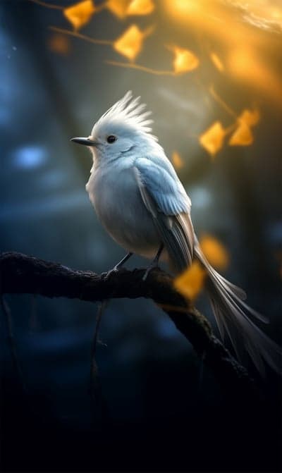 Elegant White Bird Perched on Branch in Golden Light