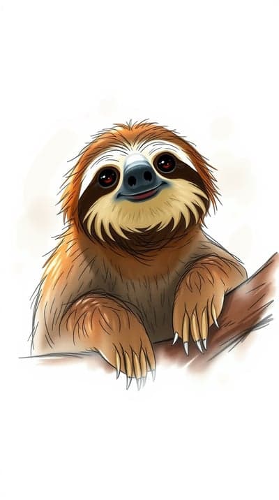 Cute Sloth Illustration on a Branch