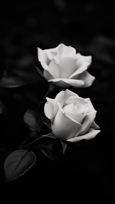 Two White Roses in Black and White