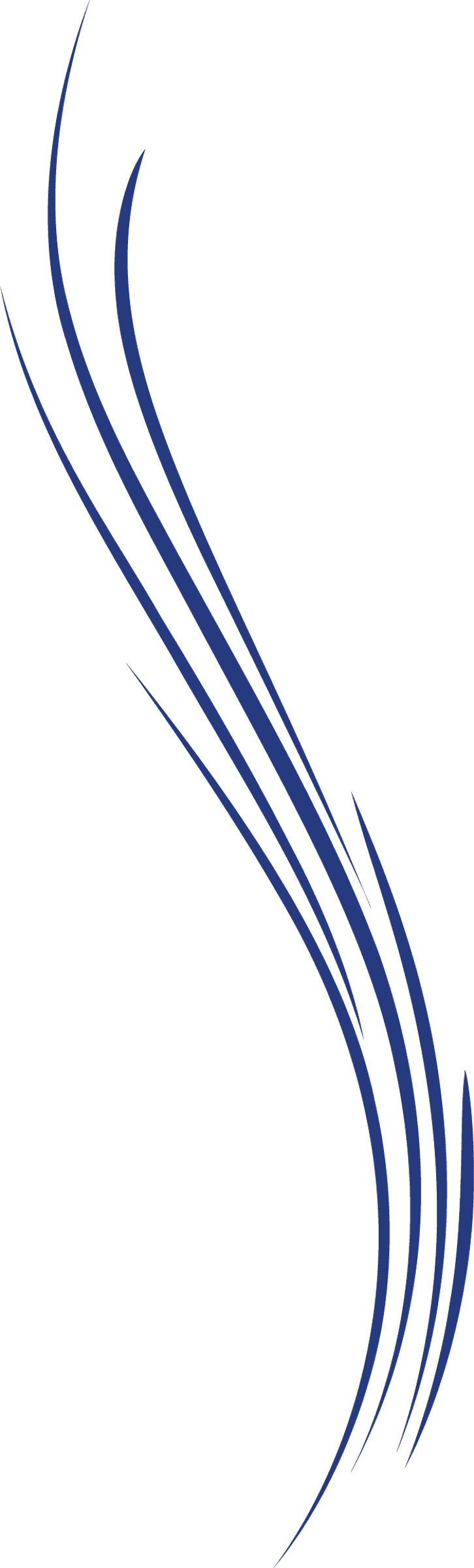 Blue curved line euclidean stroke features a sharp azure gradient and tapered ends on a transparent base.