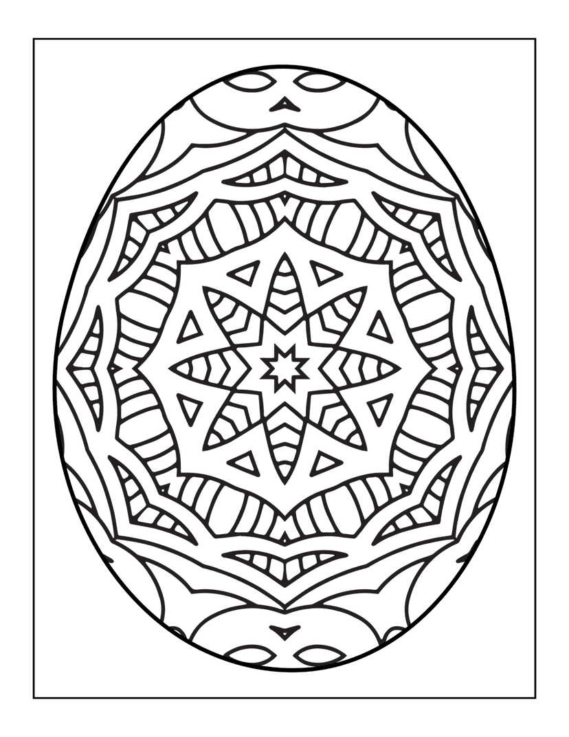 Symmetrical geometric mandala pattern displays intricate black linework and sharp radial shapes on dark background.