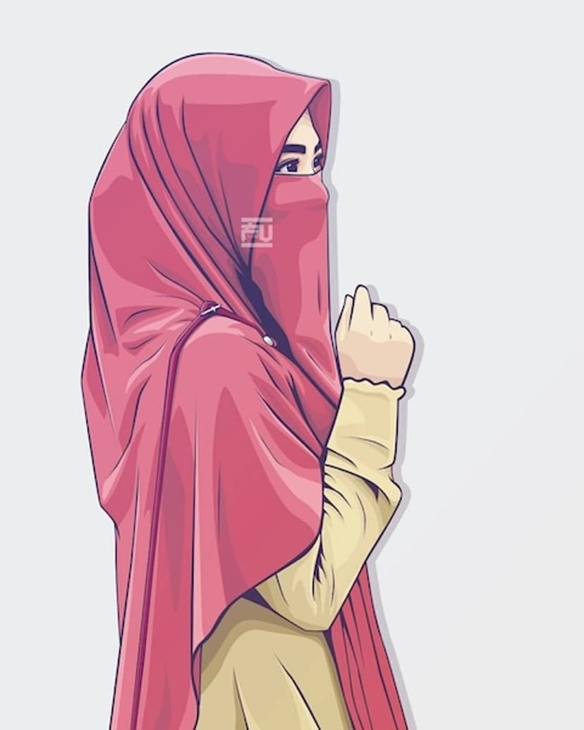 Veiled woman in a pink niqab and yellow dress looks sideways with one hand slightly raised against a flat backdrop.