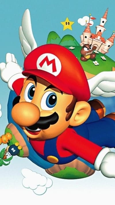 Super Mario 64: Iconic Mario flying with wings