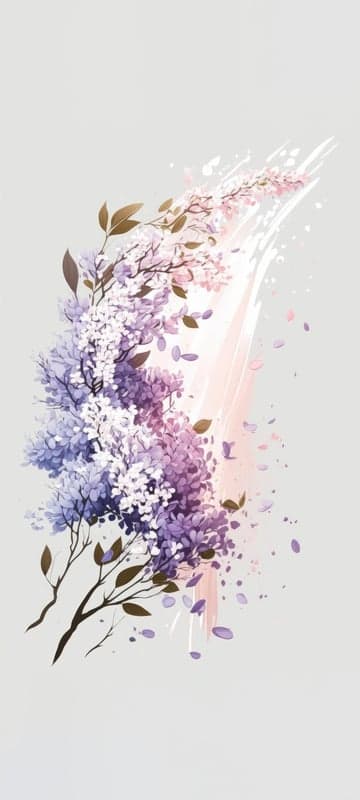 Watercolor Lilac Blossoms with Falling Petals