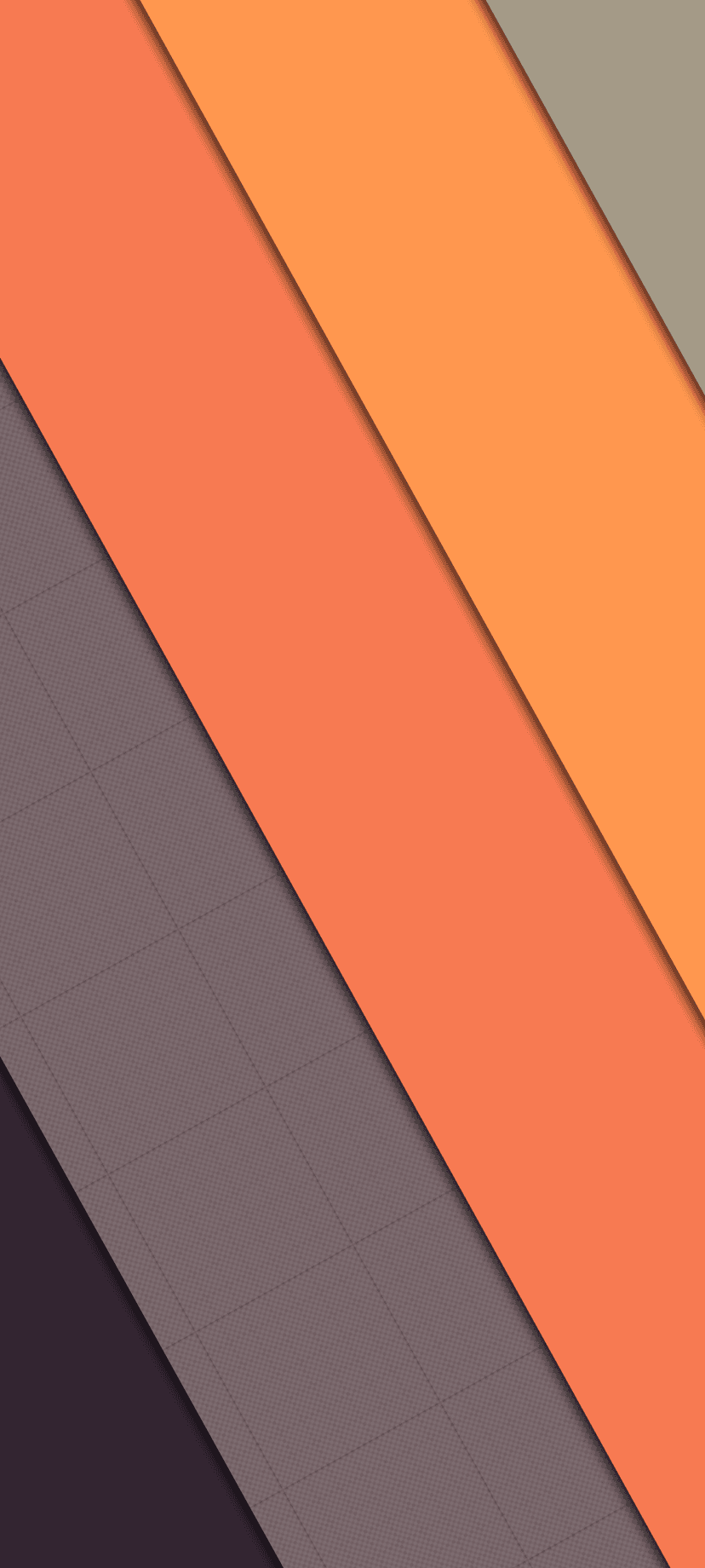 Orange and peach diagonal stripes intersect a textured gray grid band in a minimalist geometric composition.