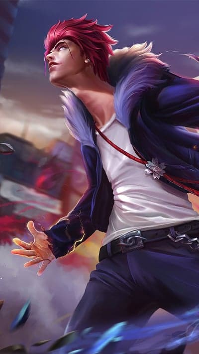 Spiky Red Haired Urban Warrior Anime Phone Wallpaper