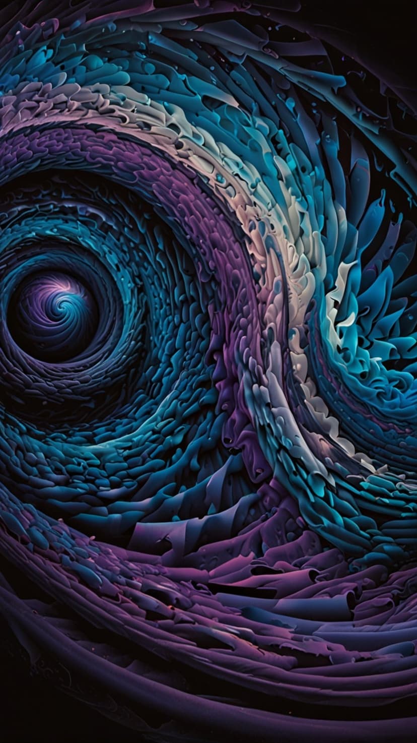 Swirling blue and purple liquid vortex with intricate textures and glowing highlights in a centered spiral.