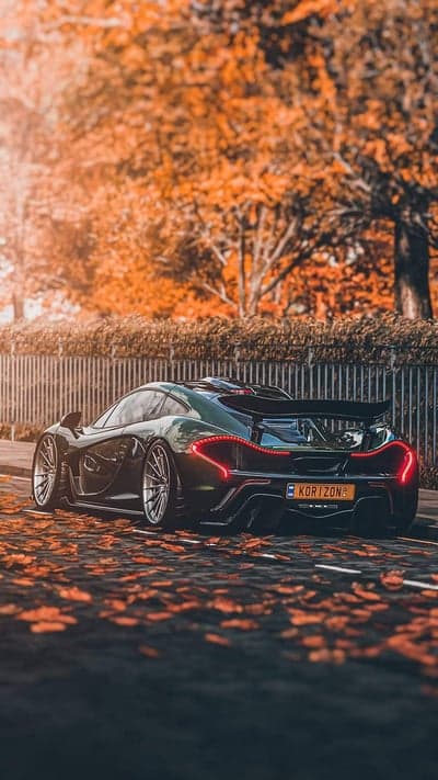 British Racing Green McLaren P1 Fall Foliage Wallpaper