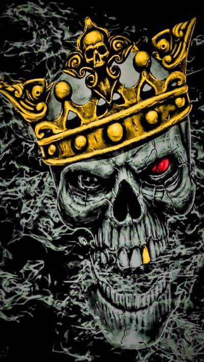 King Skull Crown Dark Art with Red Eyes