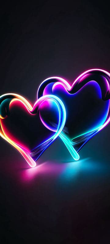 Luminous Pink and Blue Heart Couple Phone Background