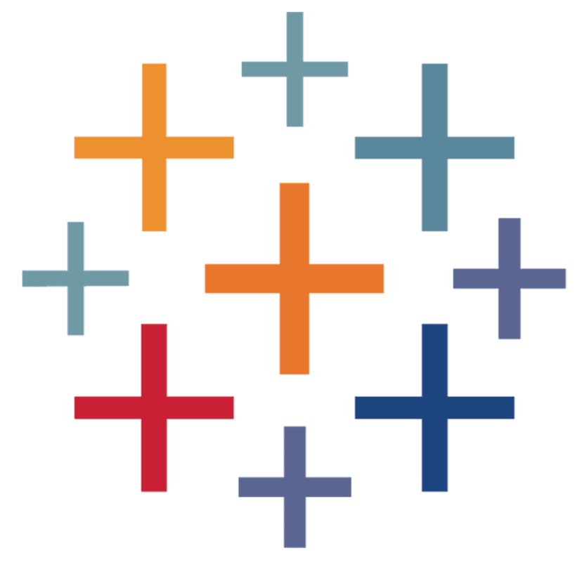 Tableau software logo featuring vibrant multicolored crosses and stars arranged in a clean geometric pattern.