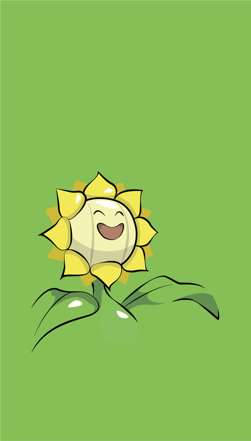 Smiling sunflower with bright yellow petals and large green leaves stands against a solid dark green background.