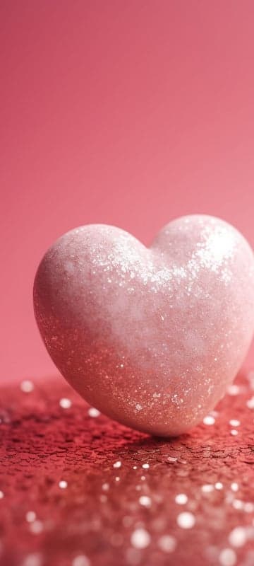 Sparkling Pink Heart Decoration on Red Glitter