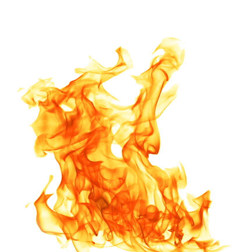 Orange fire flame effect featuring luminous wisps and flickering embers against a transparent background layer.