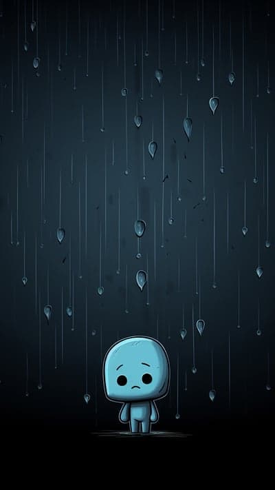 Lonely Blue Figure Rainy Midnight Mobile Background