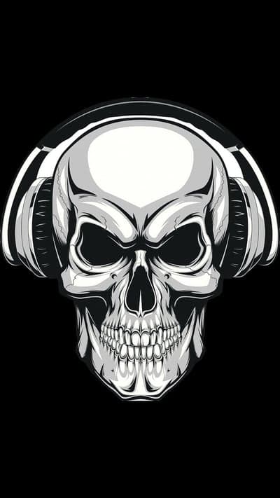 Black and White Skull with Headphones Mobile Wallpaper