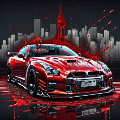 Red Nissan GT-R Drenched in Blood-Like Splatter