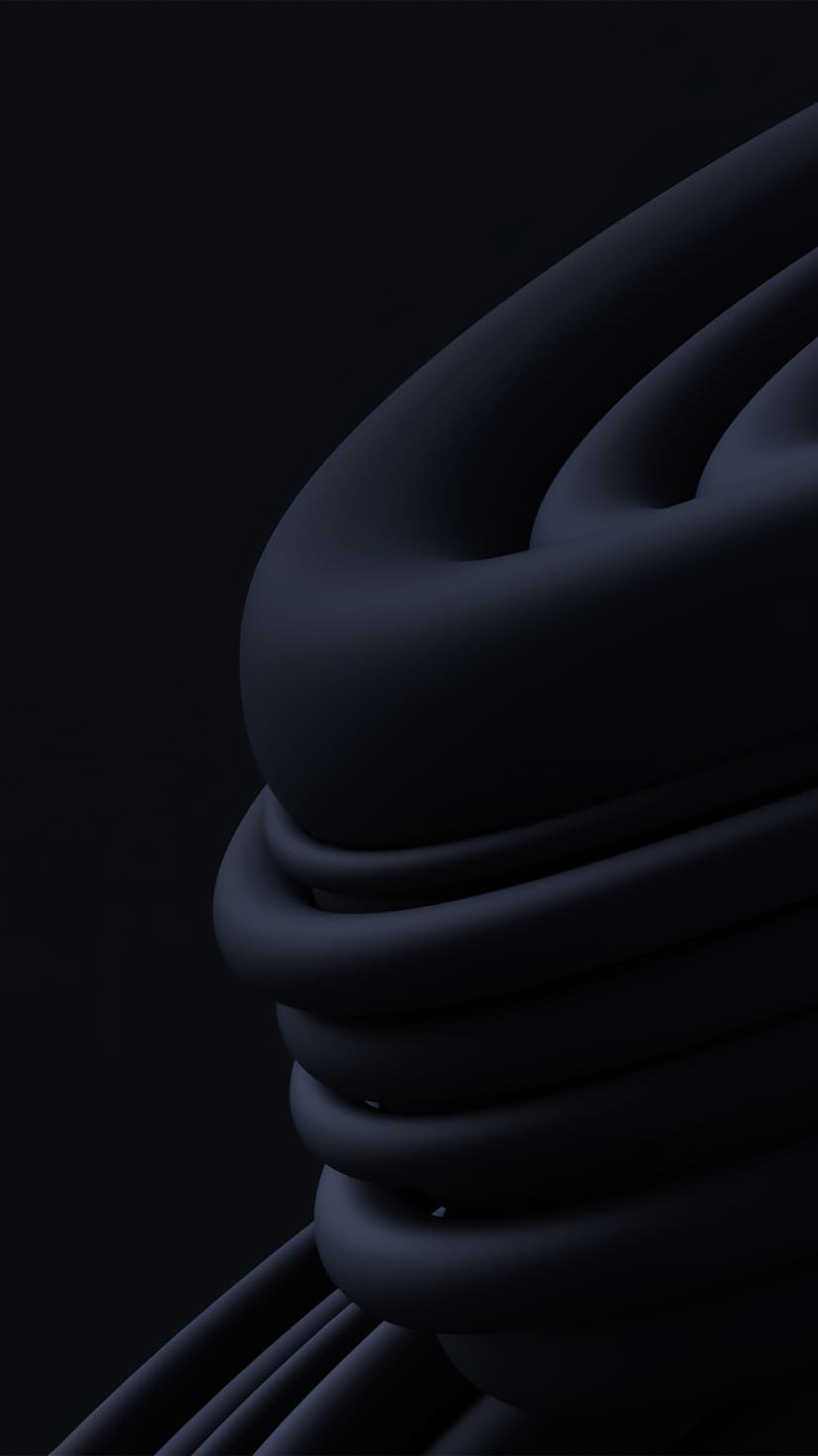 Matte black abstract sculpture featuring fluid organic loops and soft highlights against deep shadows.