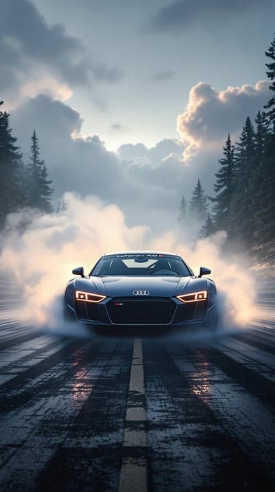 Dark Audi R8 Sportscar Burnout Mobile Wallpaper