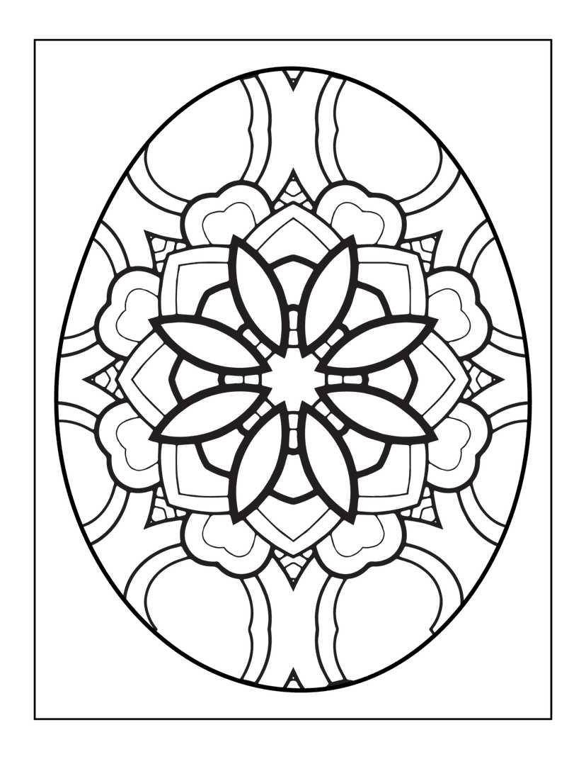 Gray mandala outline featuring symmetrical floral petals and geometric shapes centered on a dark black background.